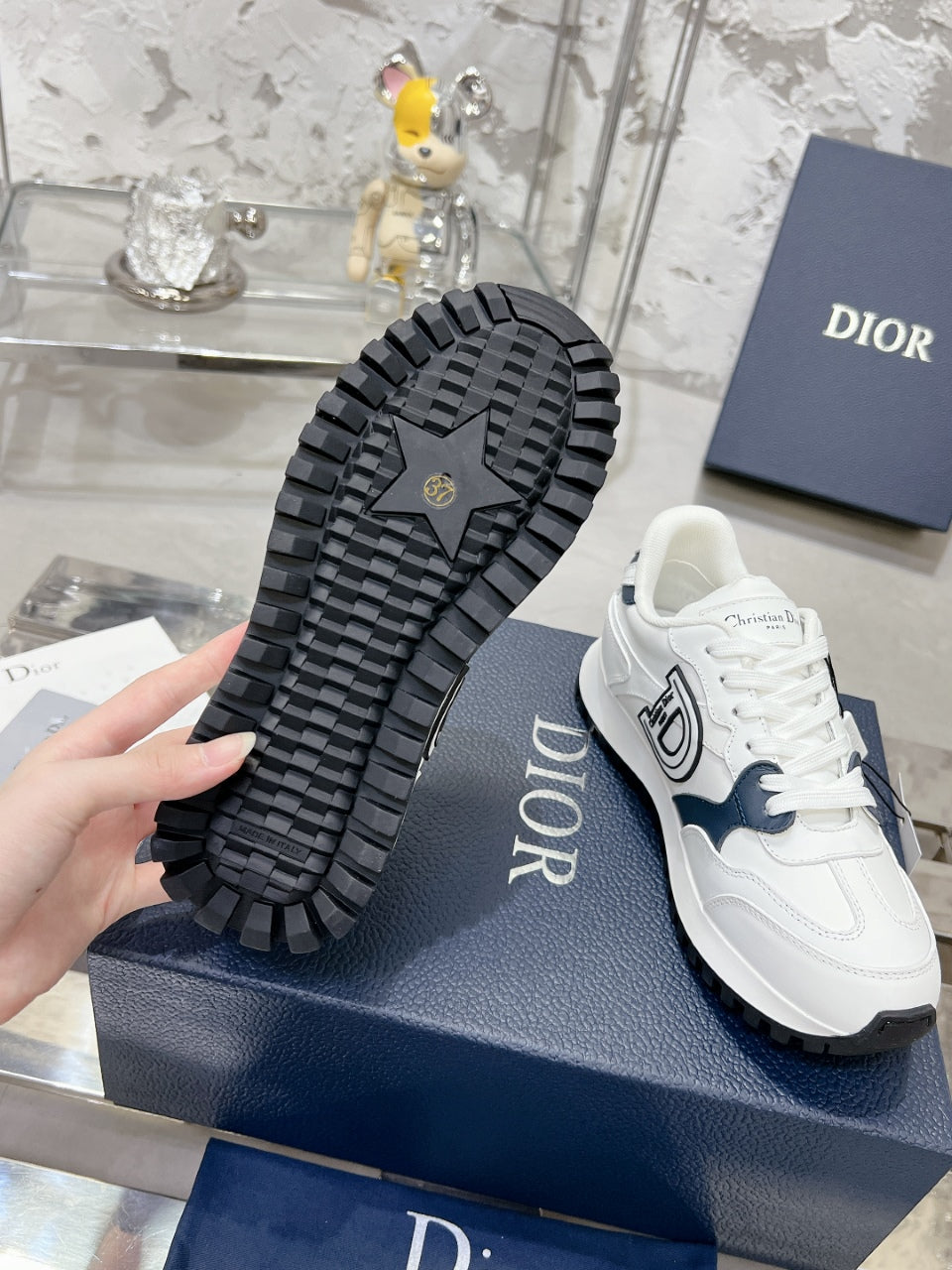C'est Dior Sneaker 35mm White Mix Charcoal Blue Cowhide