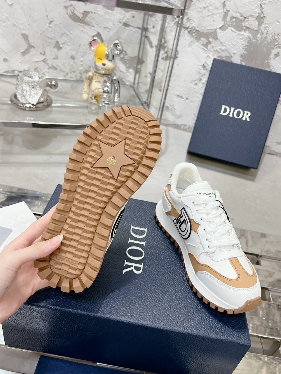 C'est Dior Sneaker 35mm White Mix Dark Beige Cowhide