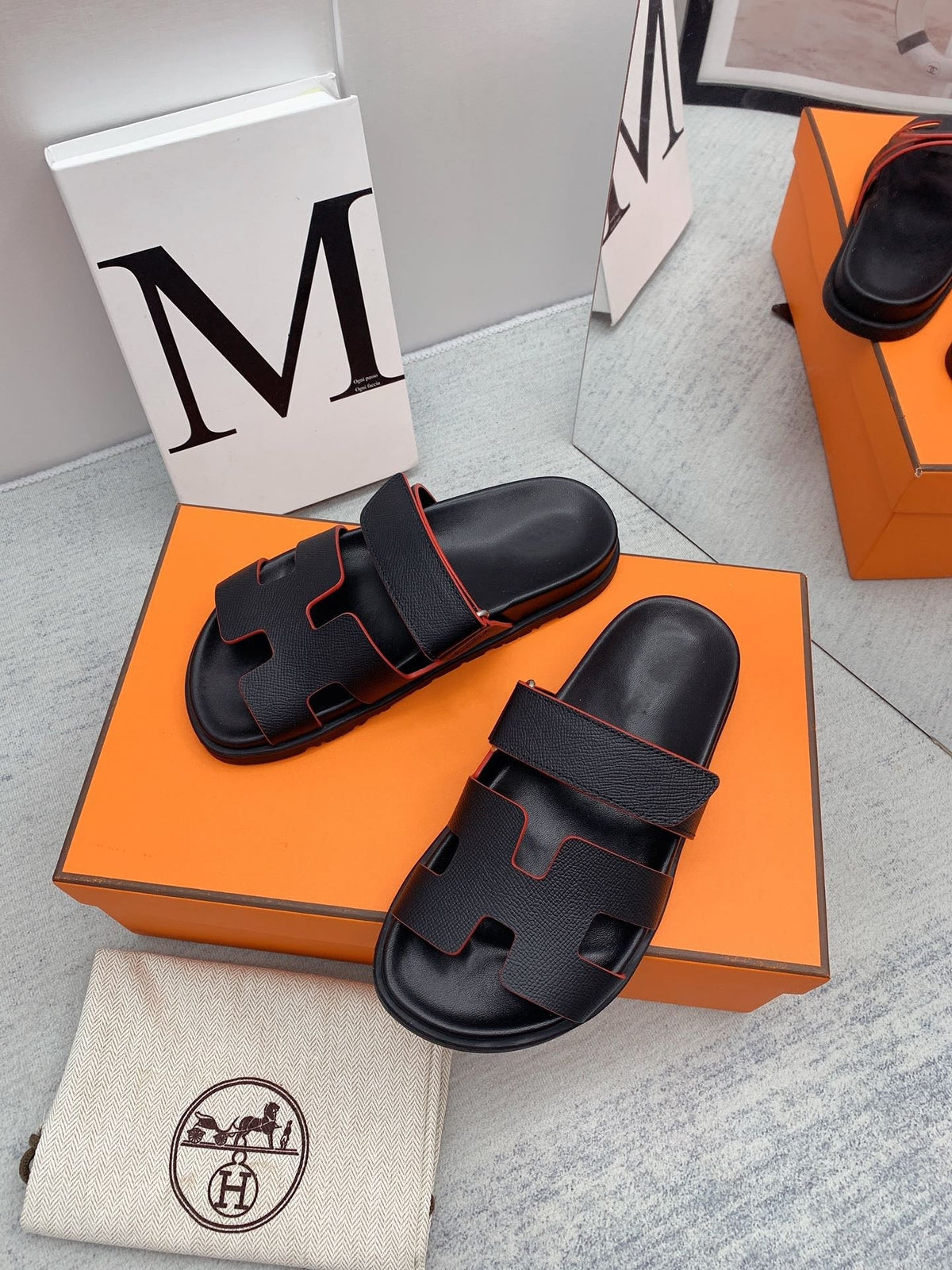 Chypre Sandal Black with red trim