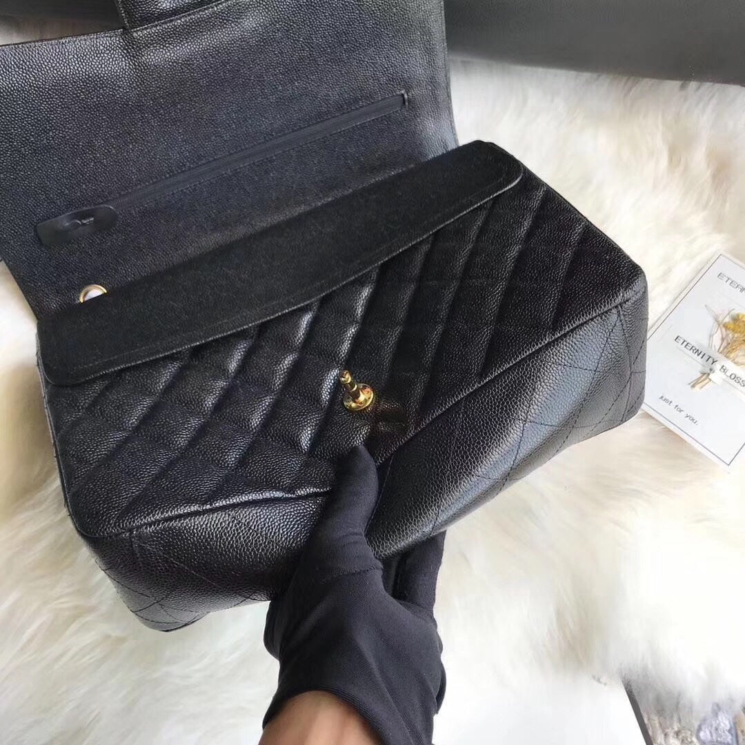 FLAP BAG 33CM BLACK CAVIAR GOLD HARDWARE