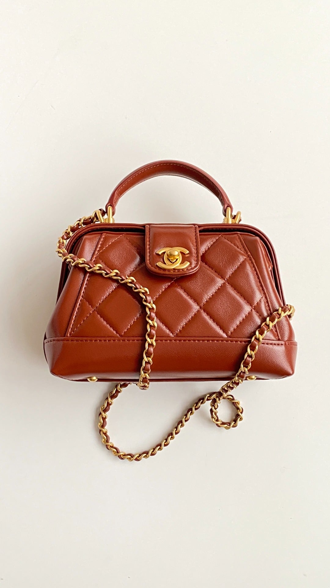 CC  Mini Top Handle 18cm Red Leather Gold Hardware
