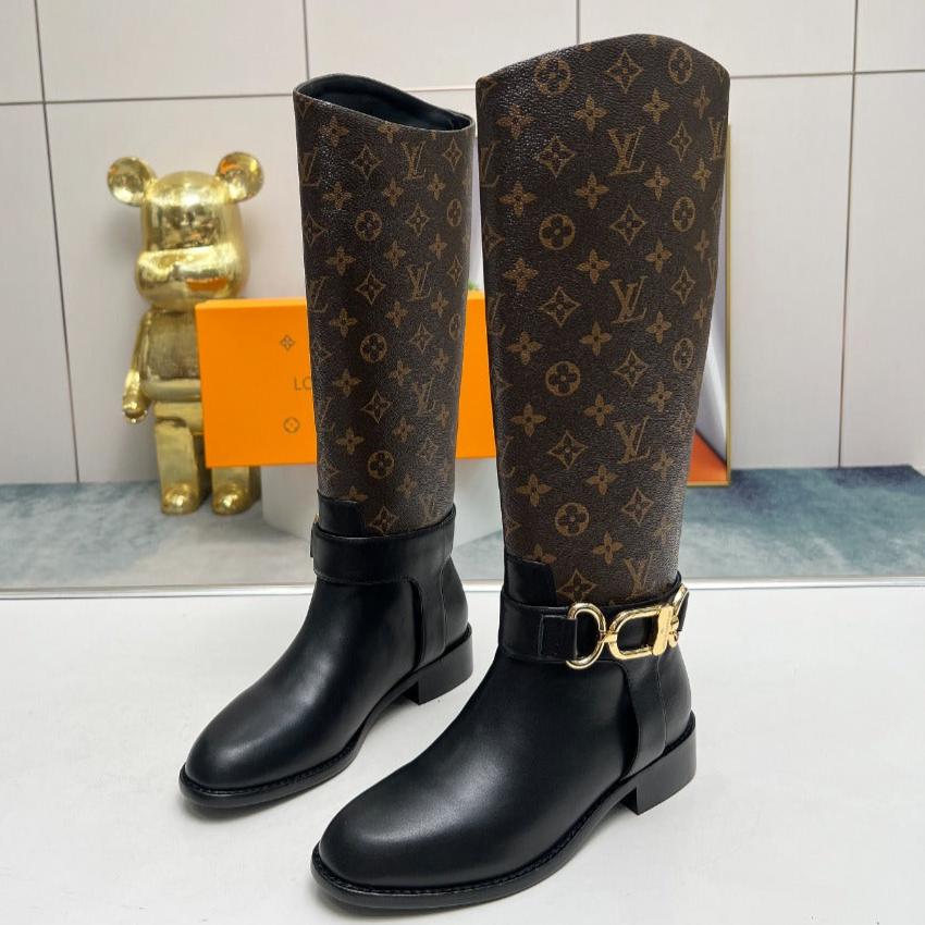 LV Westside Flat High Boot 40mm Dark Brown Monogram Lambskin