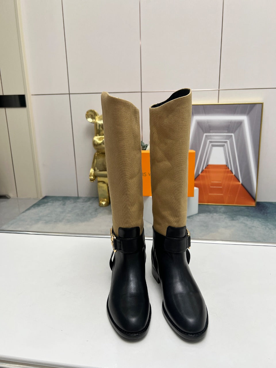 LV Westside Flat High Boot 40mm Black Mix Light Brown Lambskin