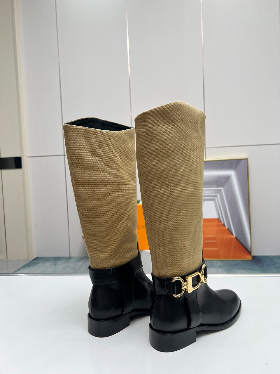 LV Westside Flat High Boot 40mm Black Mix Light Brown Lambskin