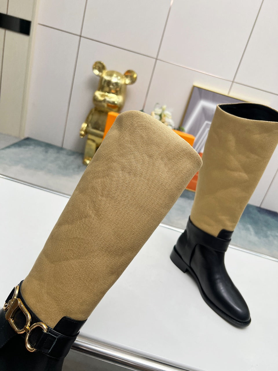 LV Westside Flat High Boot 40mm Black Mix Light Brown Lambskin