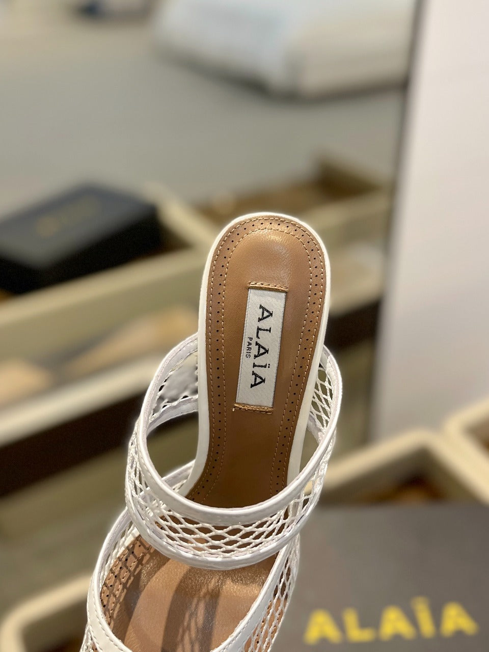 alaia mule 110 fishnet white heart lambskin