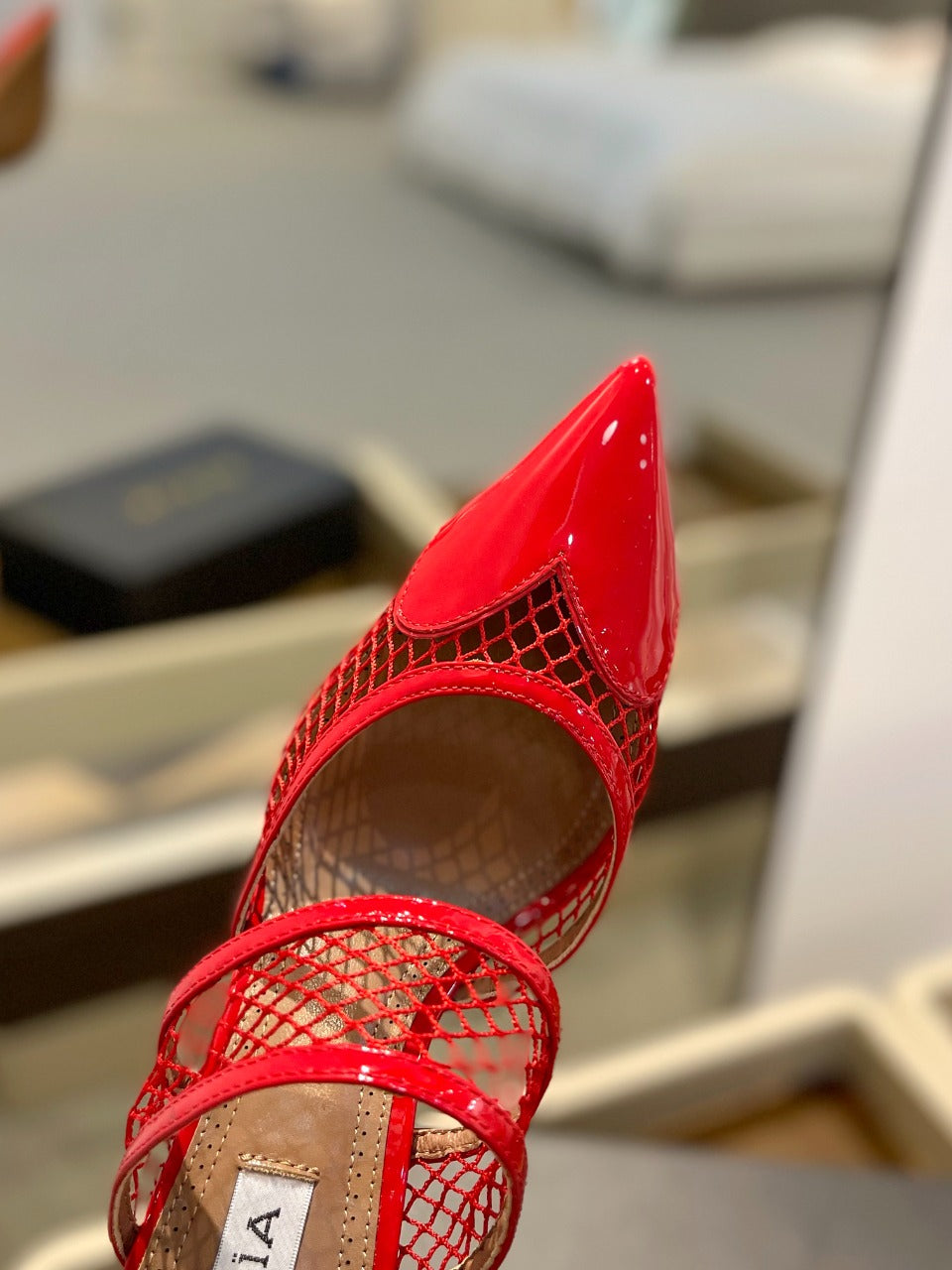 alaia mule 85 fishnet red heart lambskin
