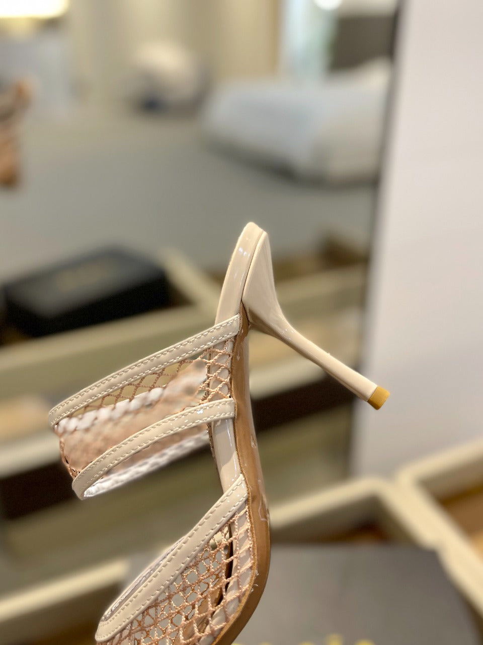 alaia mule 85 fishnet cream heart lambskin