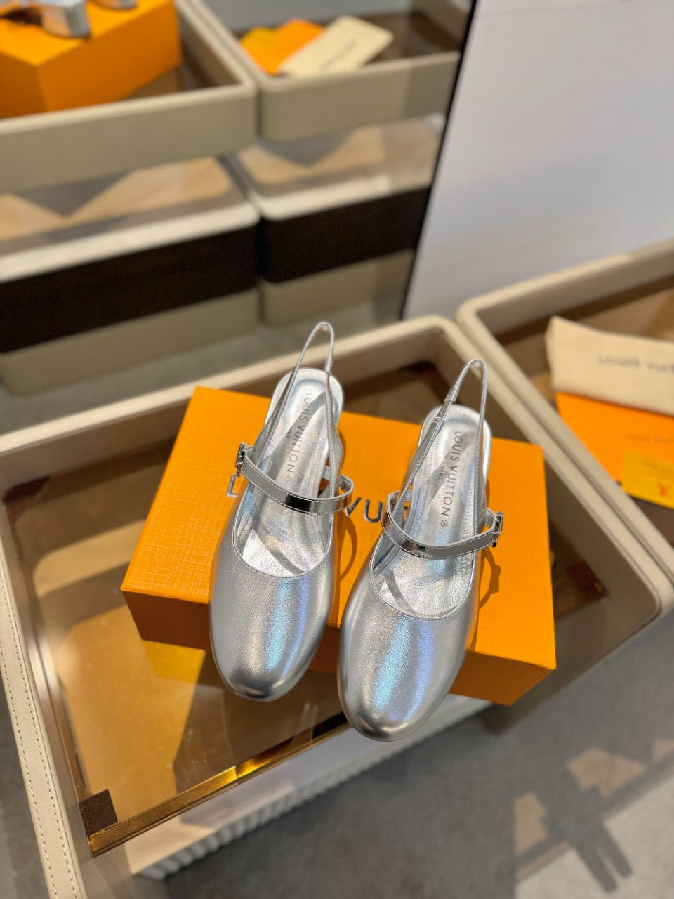 LV Romy Slingback Pump Metallic Silver Calfskin