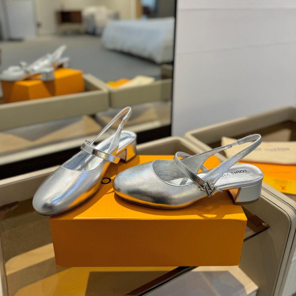 LV Romy Slingback Pump Metallic Silver Calfskin