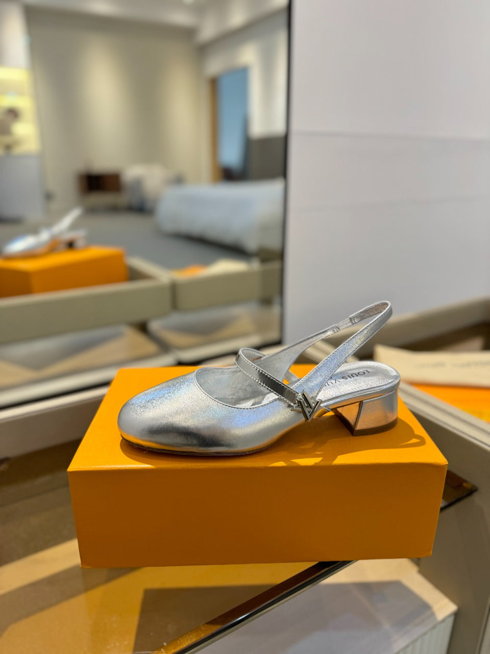 LV Romy Slingback Pump Metallic Silver Calfskin