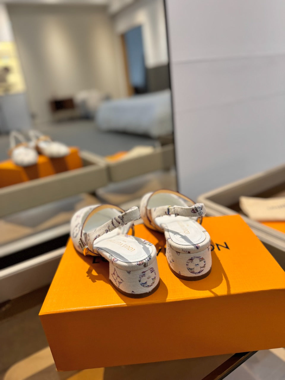 LV Romy Slingback Pump White Monogram Denim Fabric