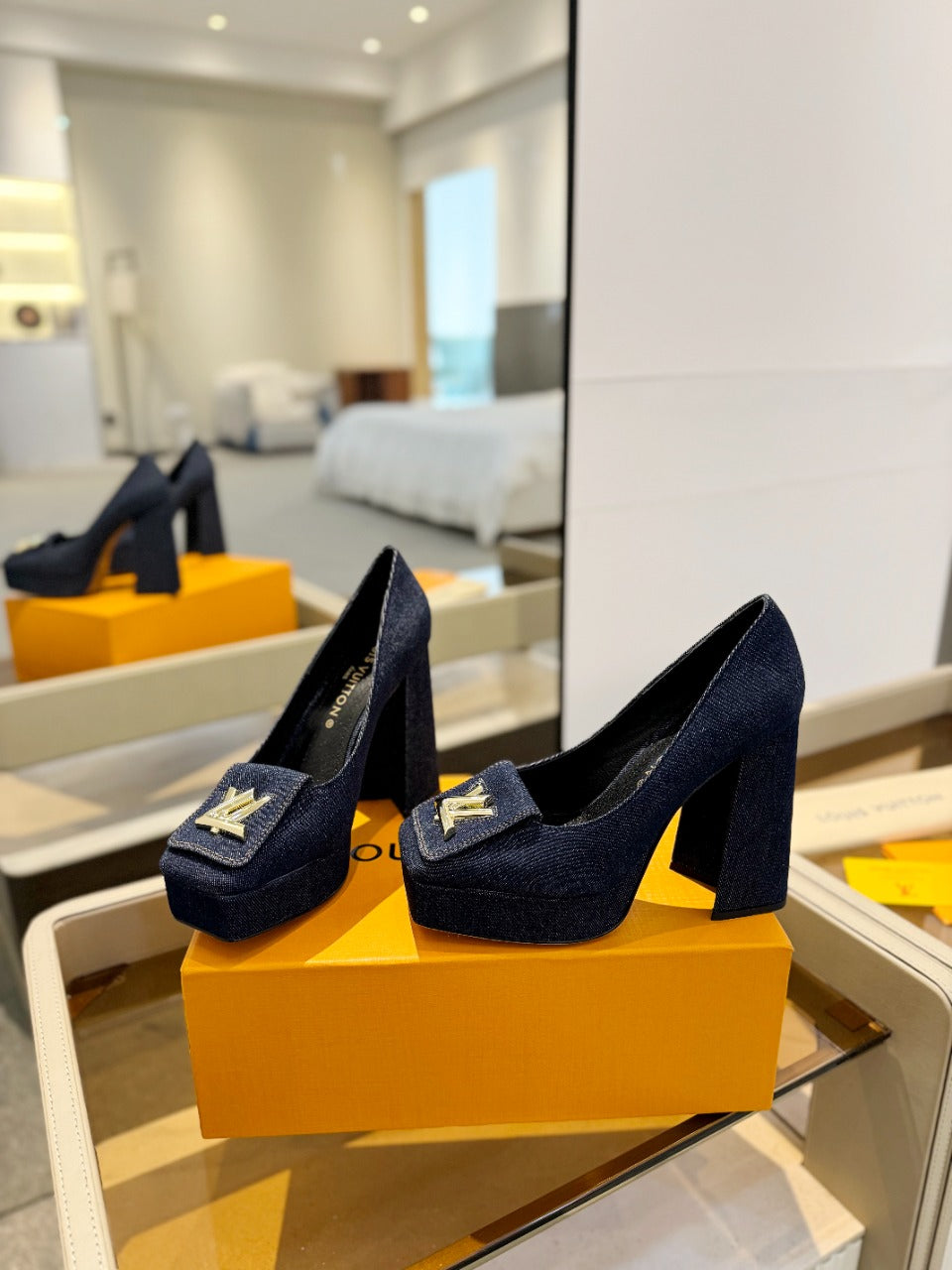 LV Shake Pump 120mm Dark Blue Fabric Denim