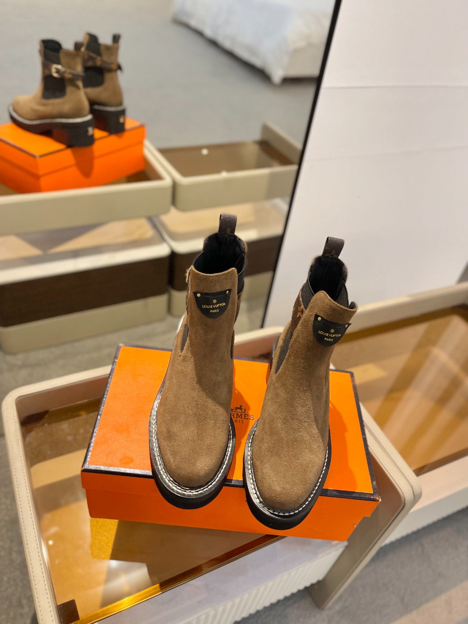 LV Beaubourg Ankle Boot 100mm Brown Yellow Suede