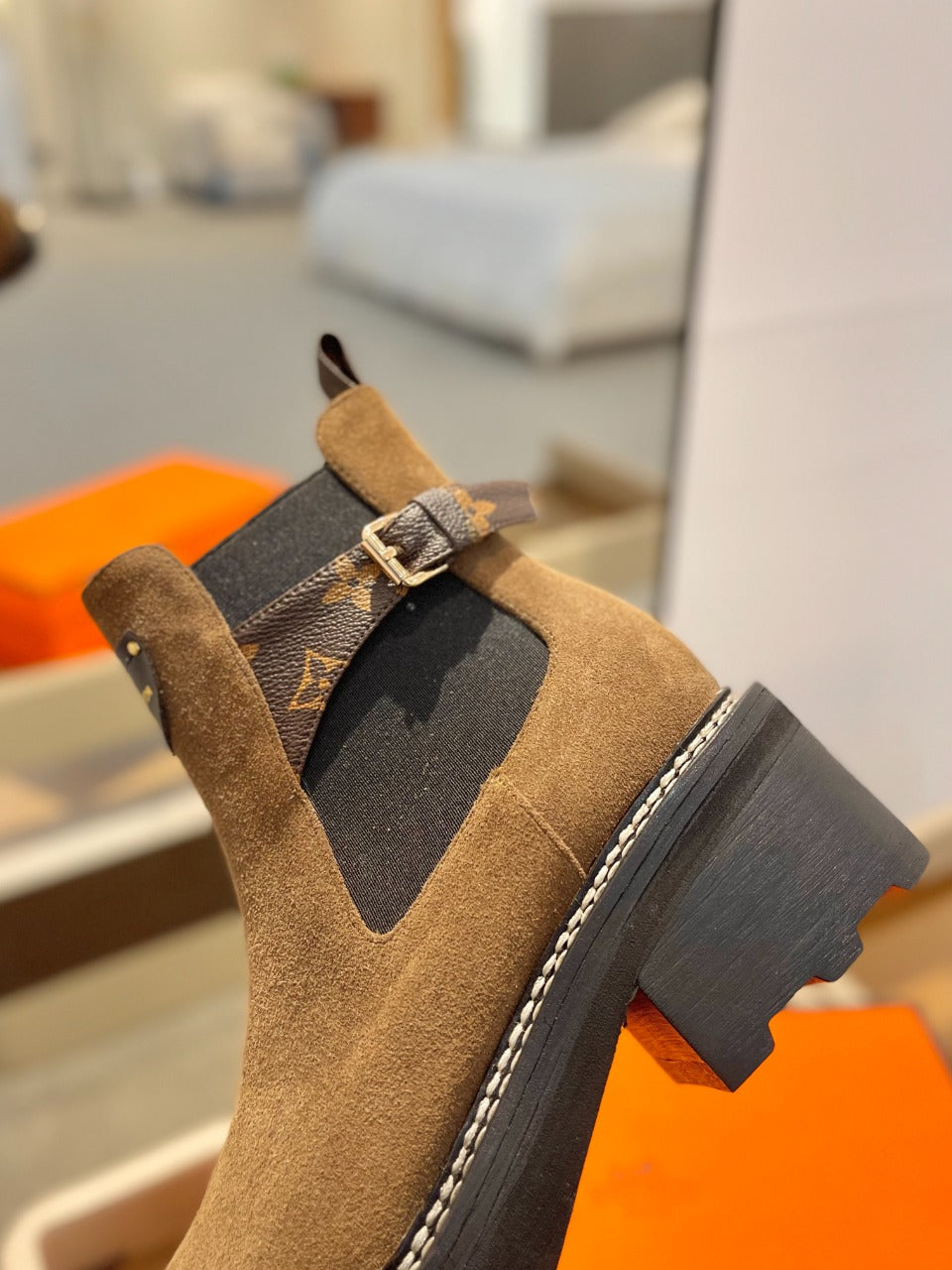LV Beaubourg Ankle Boot 100mm Brown Yellow Suede