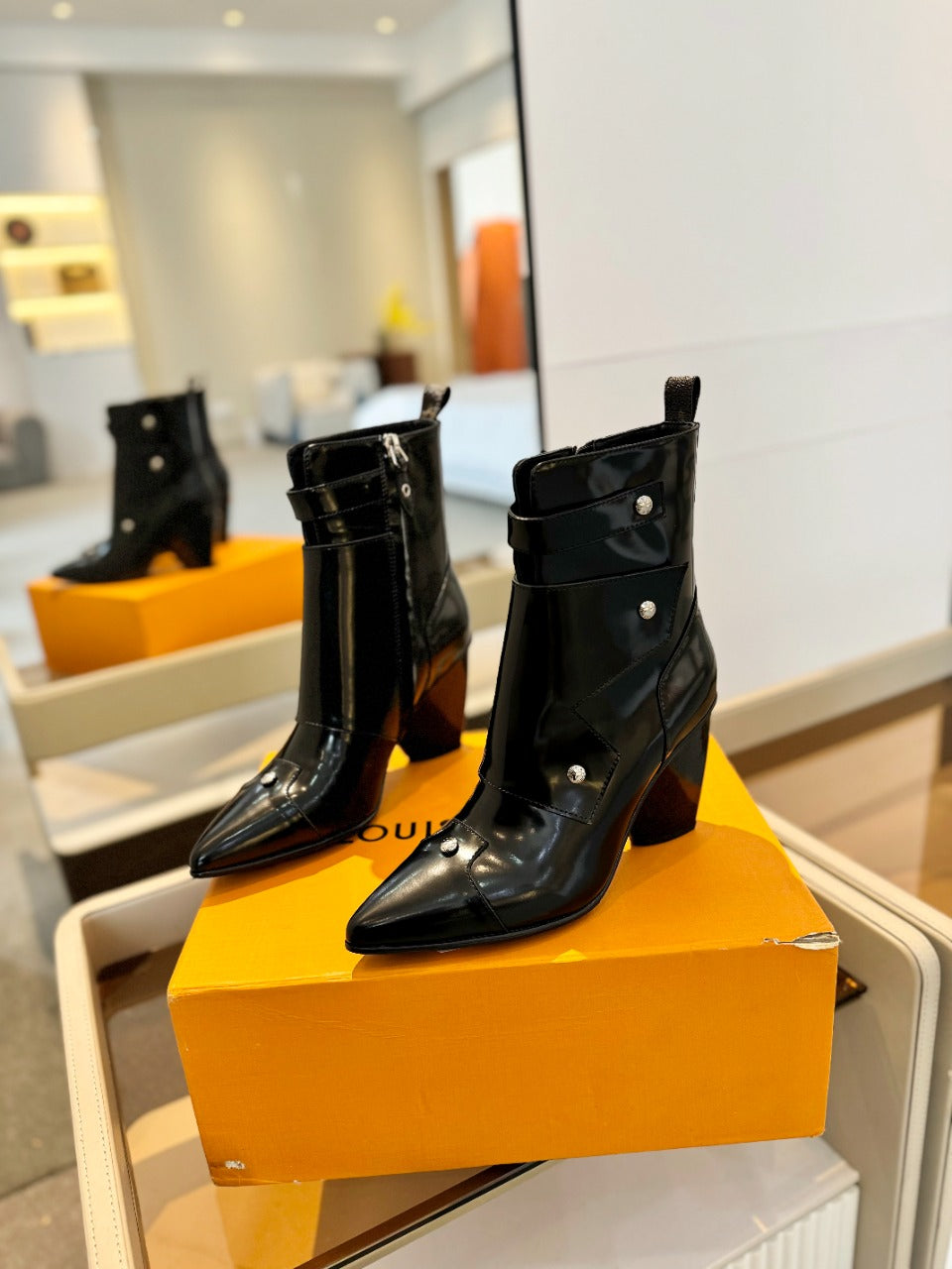 LV Trinity Ankle Boot 75mm Glossy Black Calfskin