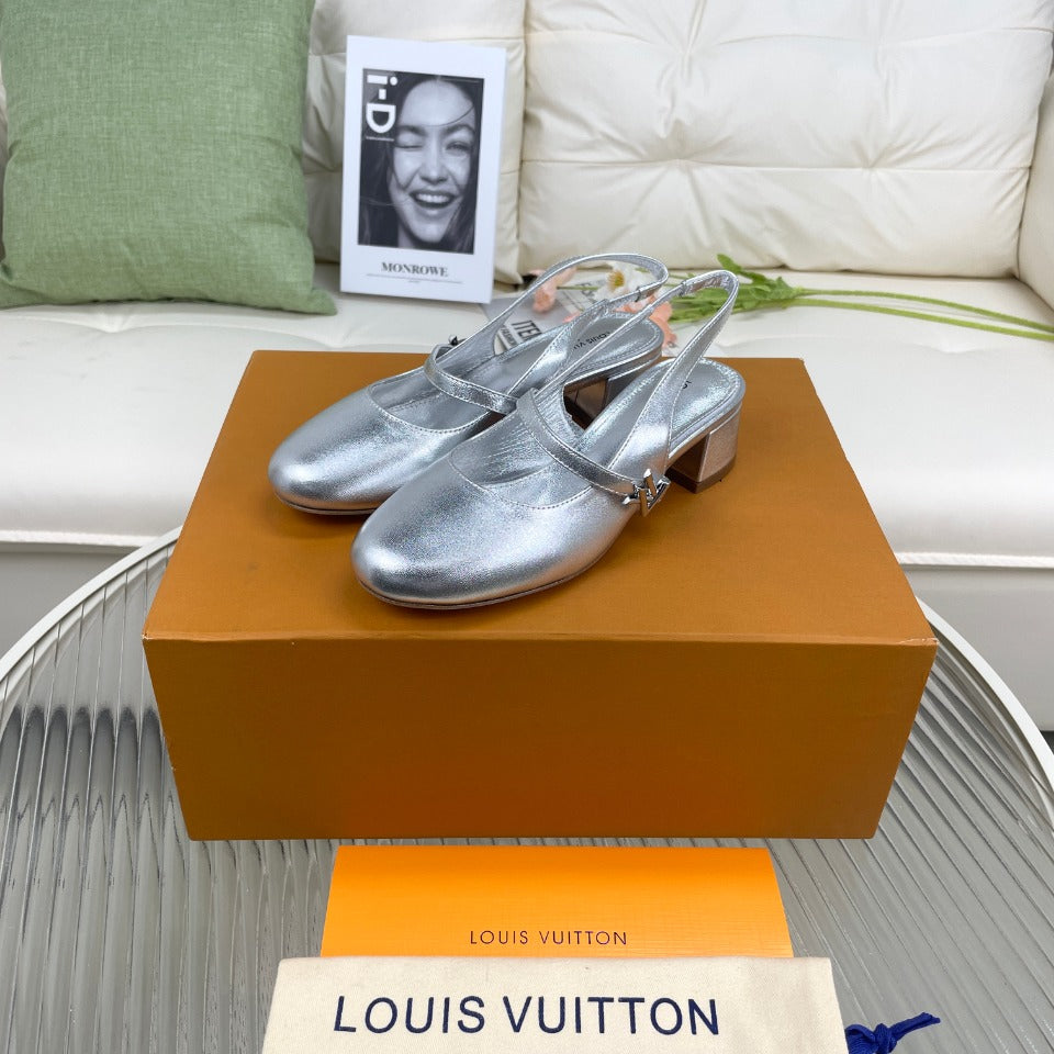 LV Slingback Metallic Silver Lambskin