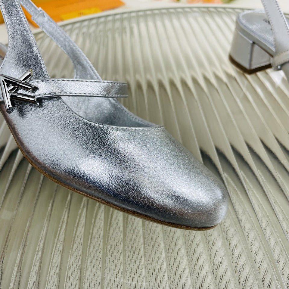 LV Slingback Metallic Silver Lambskin