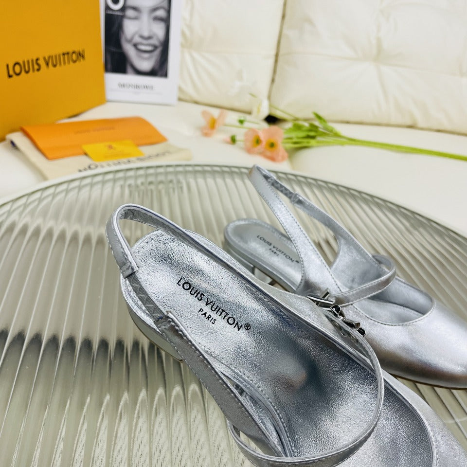 LV Slingback Metallic Silver Lambskin