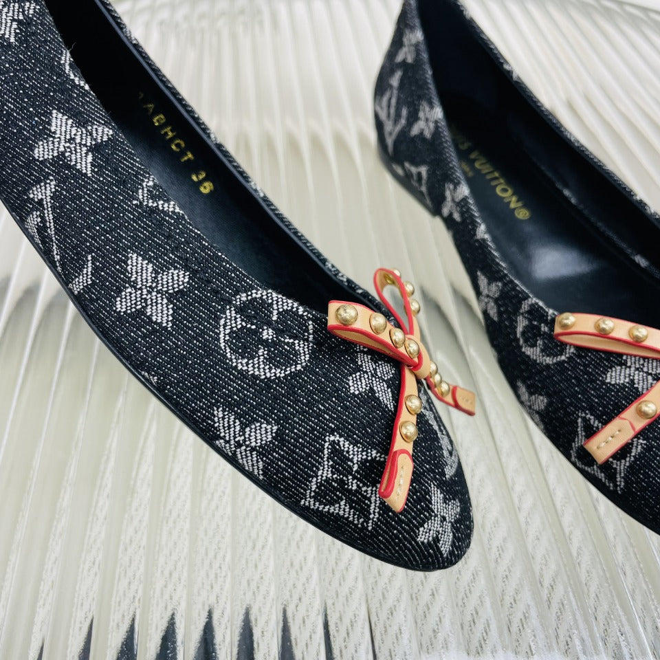 LV Nina Doll Shoes Black Monogram Denim Printed Fabric