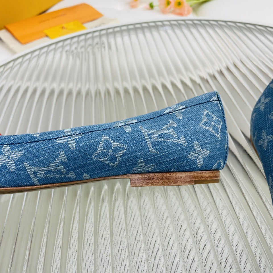 LV Nina Doll Shoes Light Blue Monogram Denim Printed Fabric