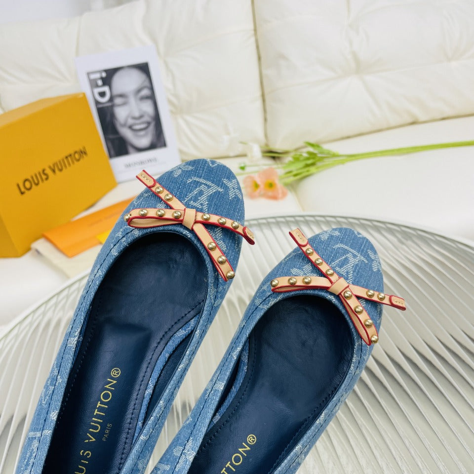 LV Nina Doll Shoes Light Blue Monogram Denim Printed Fabric