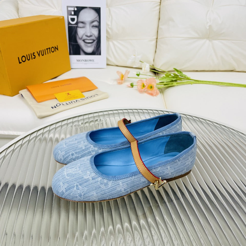 LV Flat Ballerina Light Blue Monogram Jacquard Fabric