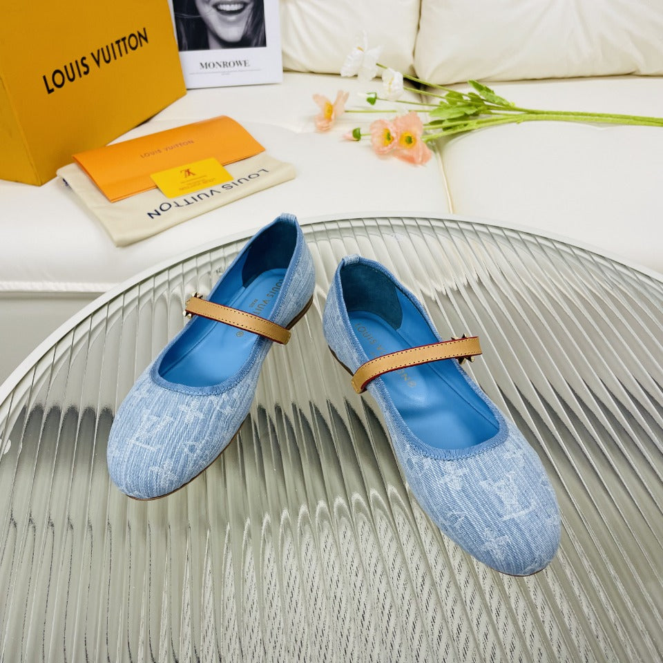 LV Flat Ballerina Light Blue Monogram Jacquard Fabric