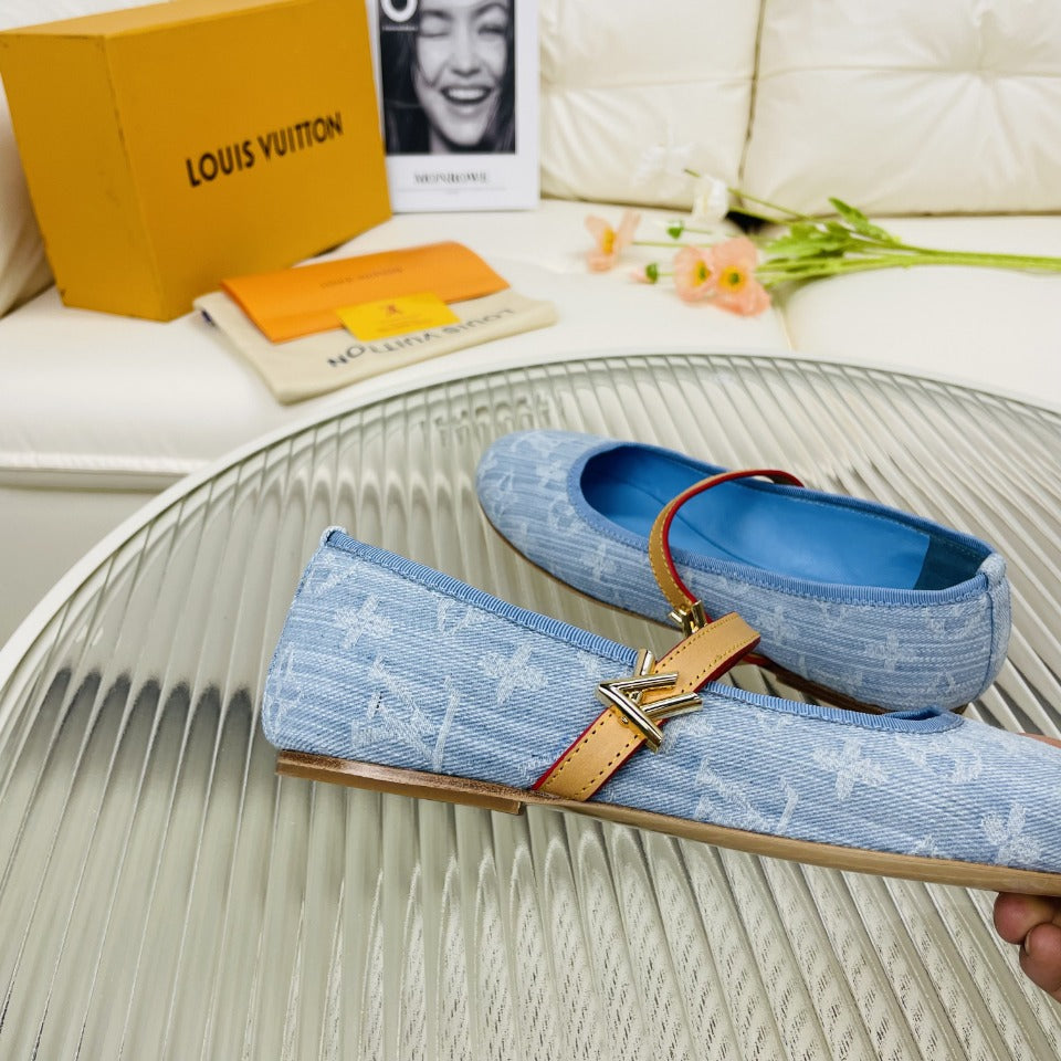 LV Flat Ballerina Light Blue Monogram Jacquard Fabric