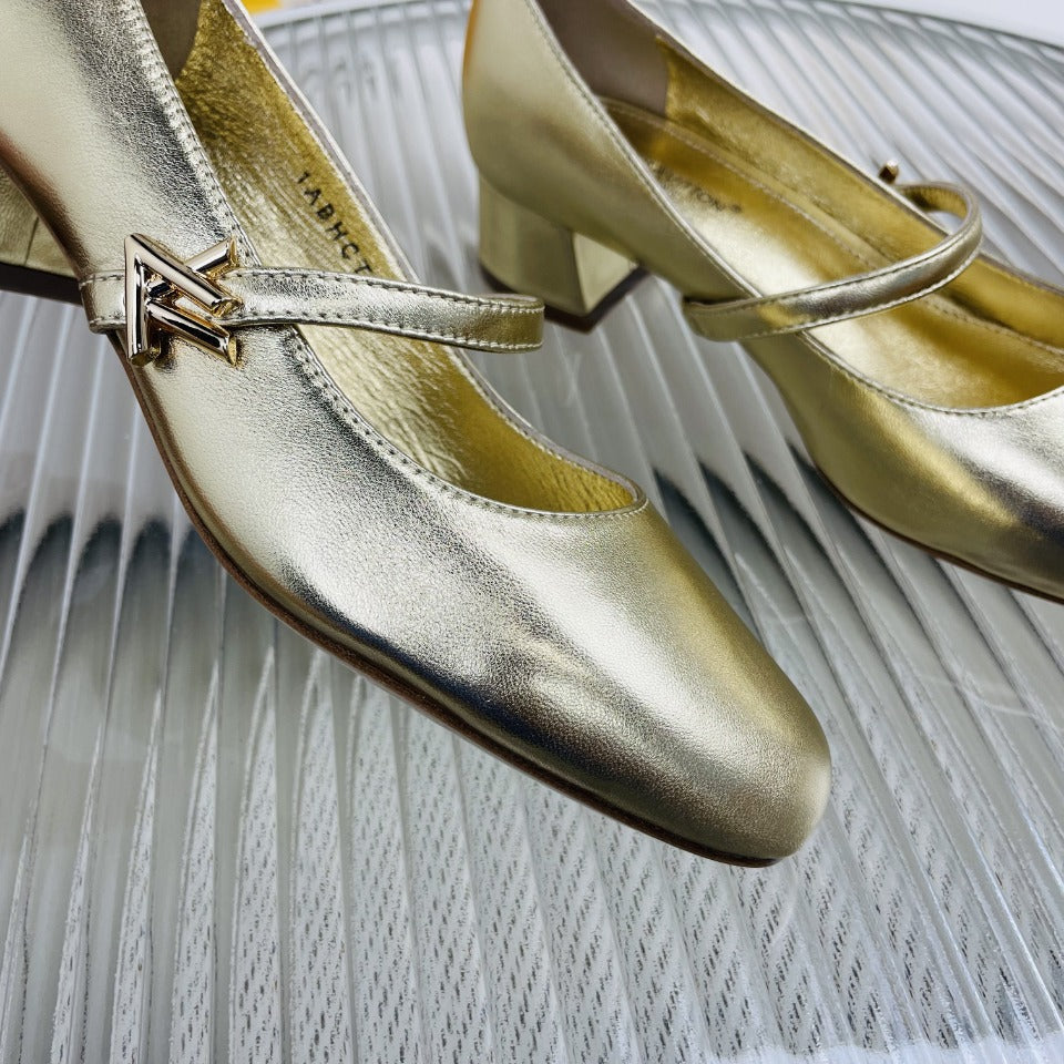 LV Medium-Heel 35mm Pumps Light Gold Metallic Lambskin