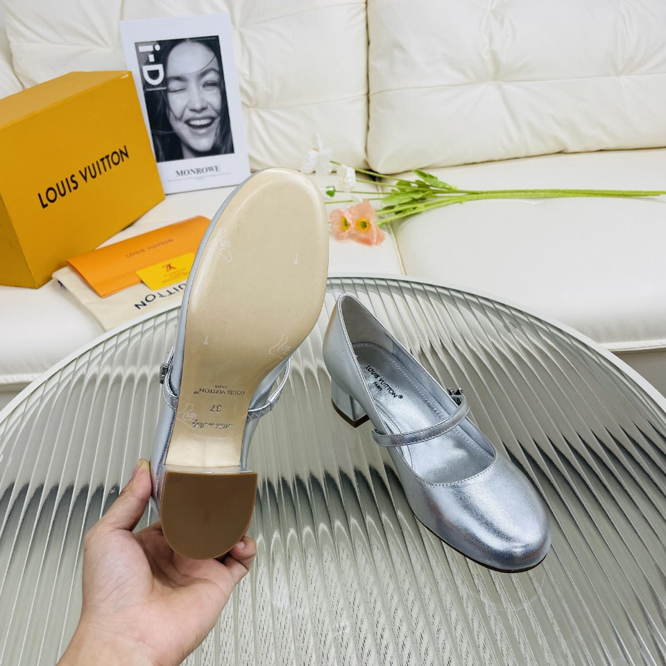 LV Medium-Heel 35mm Pumps Metallic Silver Lambskin