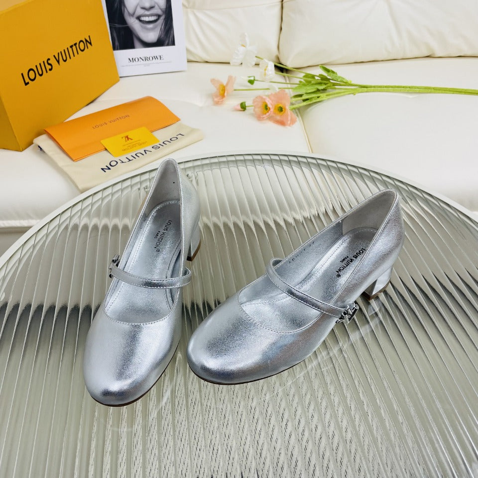 LV Medium-Heel 35mm Pumps Metallic Silver Lambskin