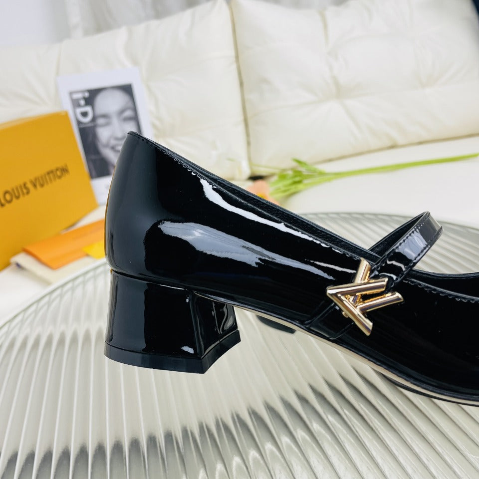 LV Medium-Heel 35mm Pumps Glossy Black Lambskin