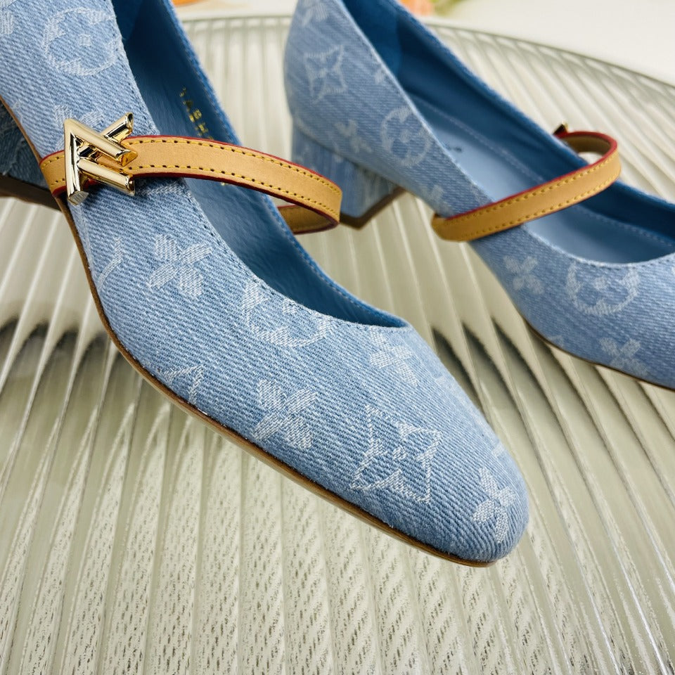 LV Medium-Heel 35mm Pumps Blue Monogram Jacquard Fabric