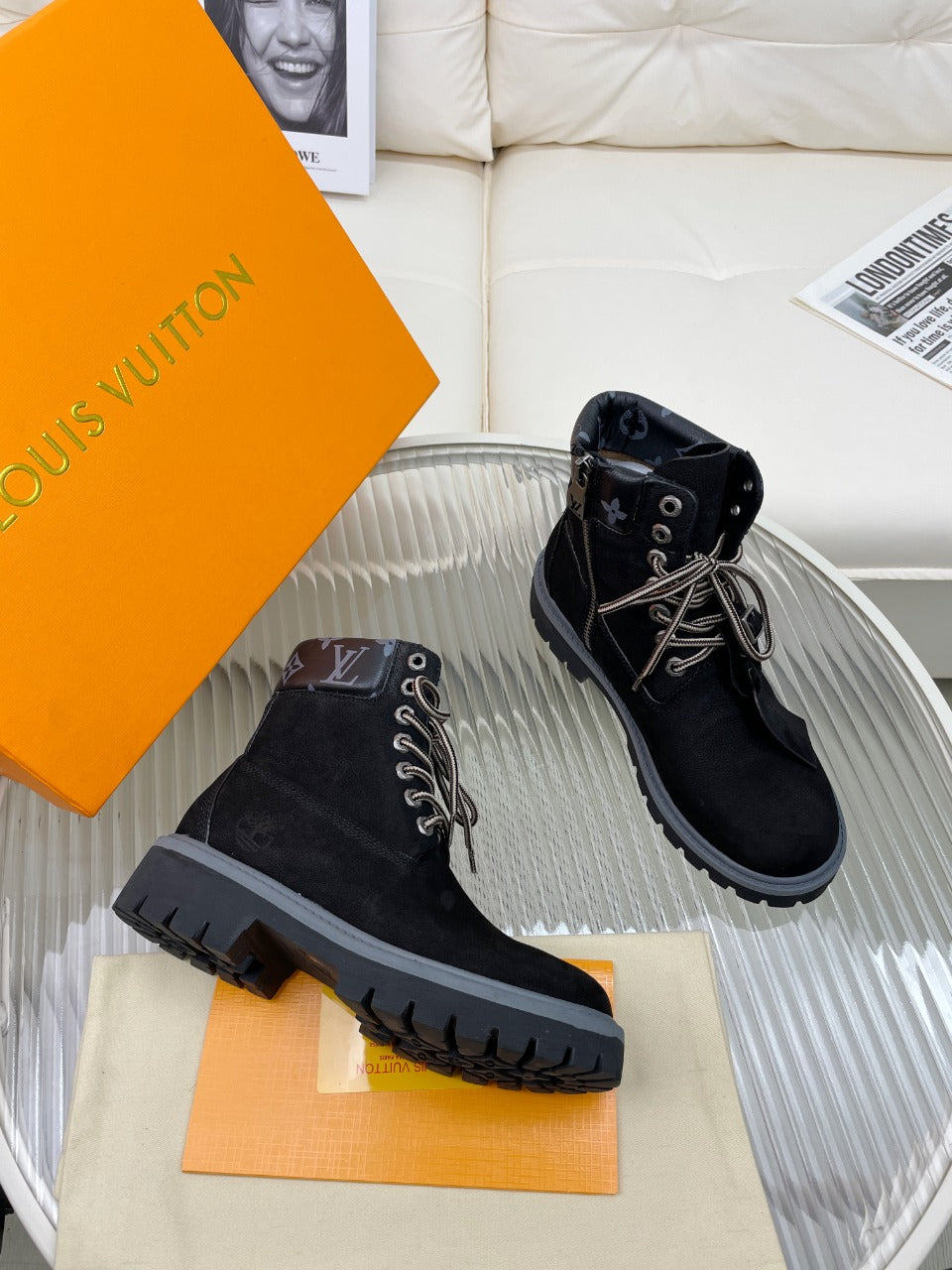 LV x Timberland Ankle Boot 50mm Black Nubuck Leather
