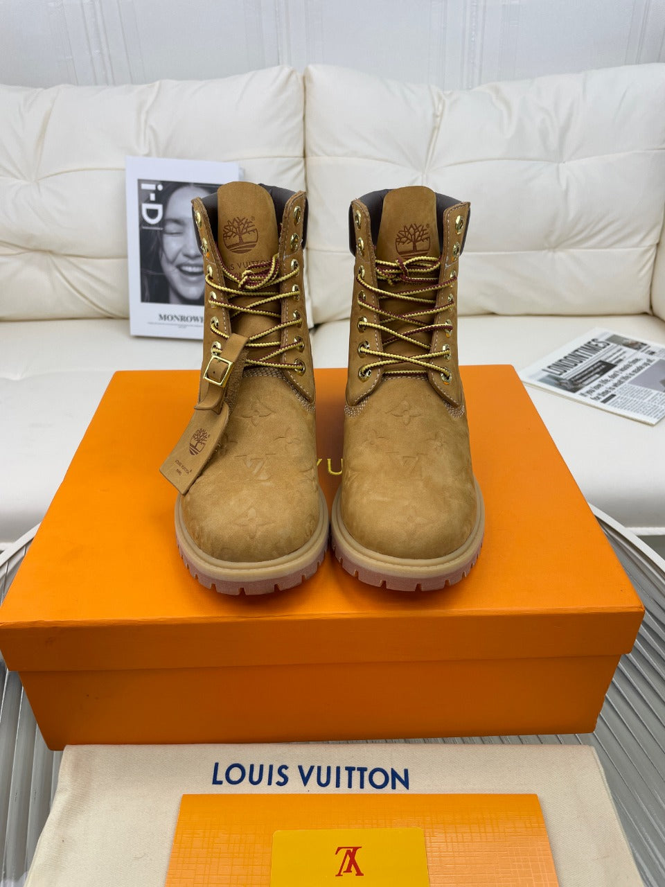 LV x Timberland 6-In Ankle Boot 50mm Brown Yellow Monogram Nubuck Leather