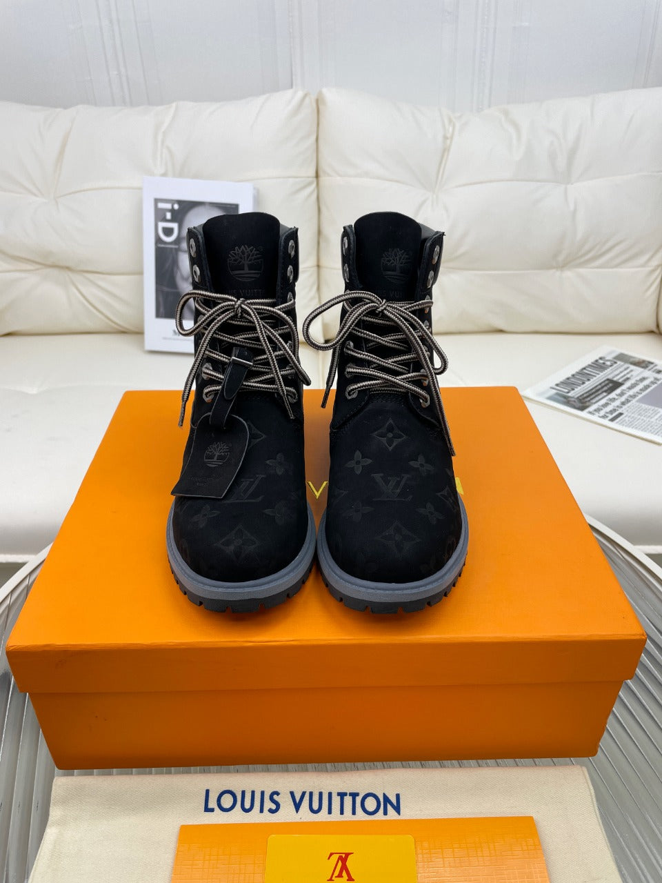LV x Timberland Ankle Boot 50mm Black Monogram Nubuck Leather