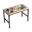 Elevated Wooden Pet Feeder with Stainless Steel Bowls