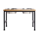 Elevated Wooden Pet Feeder with Stainless Steel Bowls