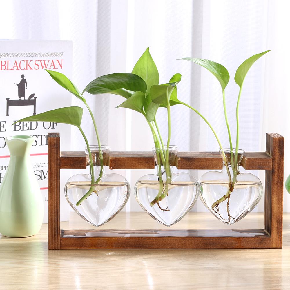 Glass and Wood Vase Planter with Wooden Base #MEJ8559