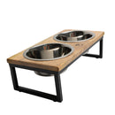 Elevated Wooden Pet Feeder with Stainless Steel Bowls